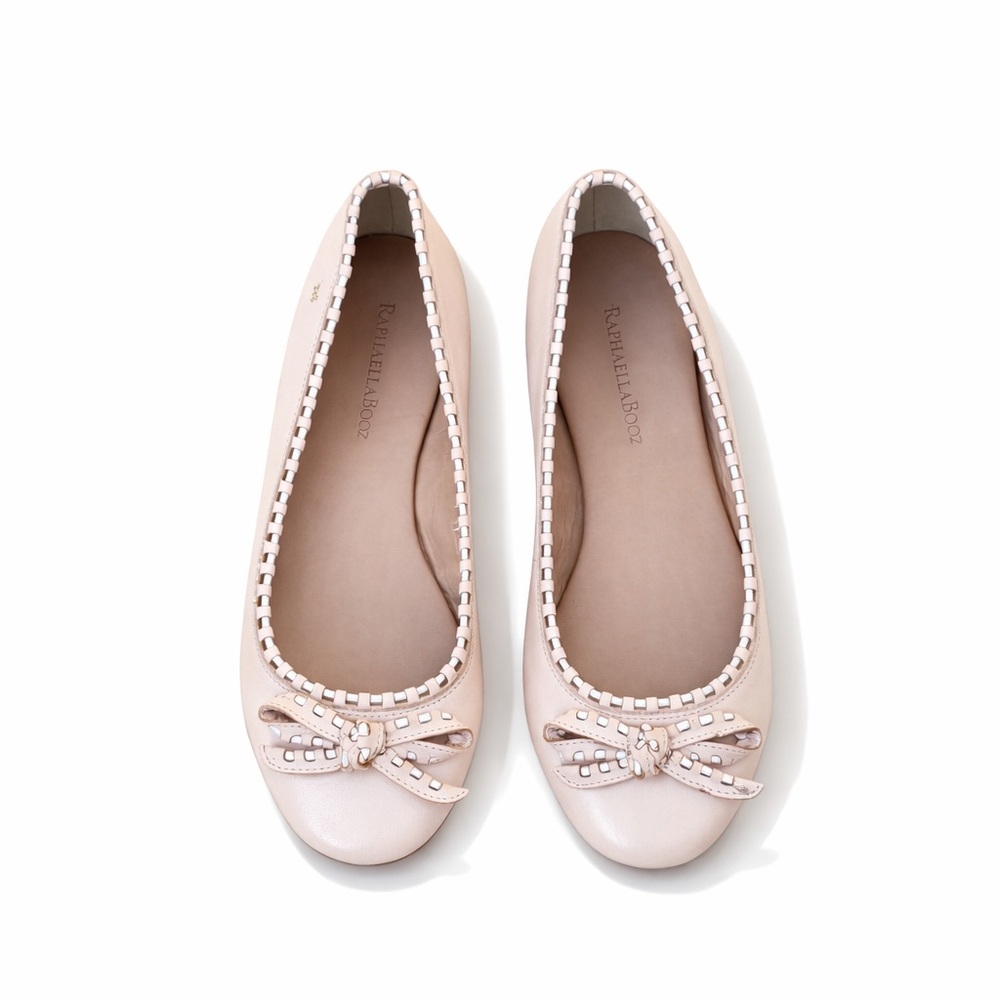 NWOT Raphaella Booz Blush Pink Leather Ballet Flats Bow Stud Trim BR 37/US 8 - Picture 7 of 10